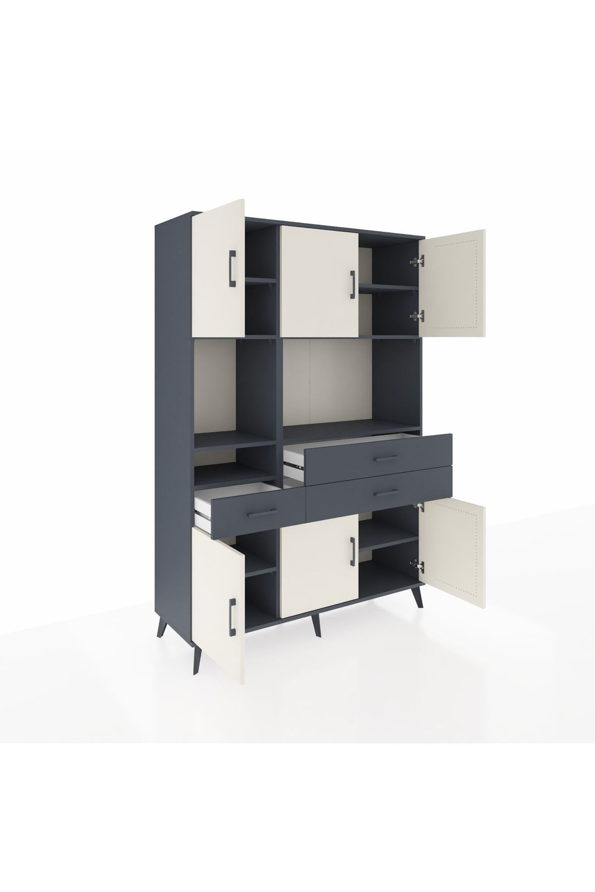 Hyperion Dolap 9 Raflı 3 Çekmeceli 6 Kapaklı 132x44x195 Antrasit-Aytaşı/Antrasit