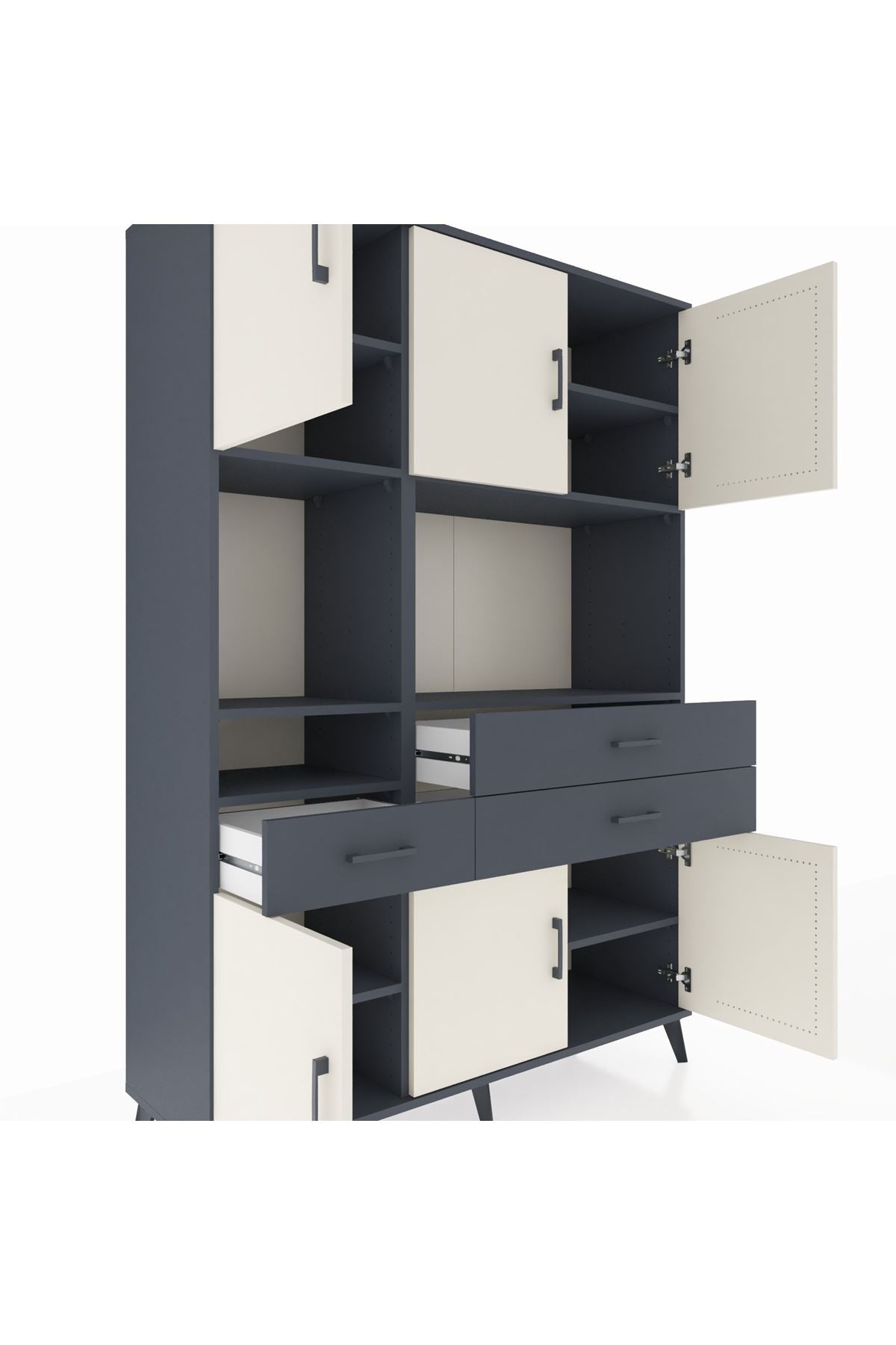 Hyperion Dolap 9 Raflı 3 Çekmeceli 6 Kapaklı 132x44x195 Antrasit-Aytaşı/Antrasit