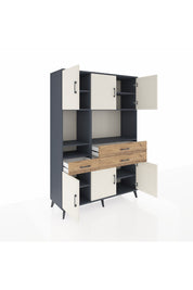 Hyperion Dolap 9 Raflı 3 Çekmeceli 6 Kapaklı 132x44x195 Antrasit-Aytaşı/Çam