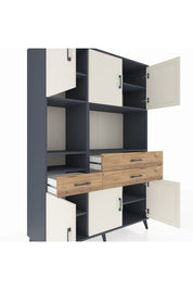 Hyperion Dolap 9 Raflı 3 Çekmeceli 6 Kapaklı 132x44x195 Antrasit-Aytaşı/Çam