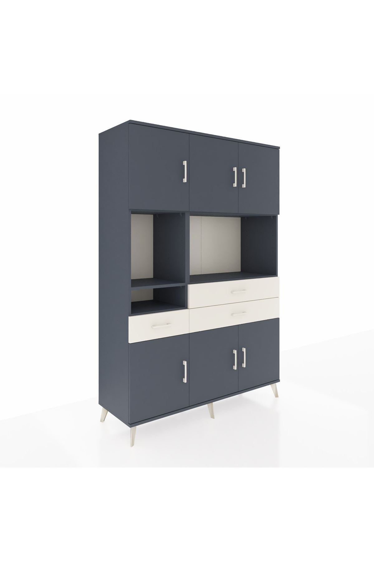 Hyperion Dolap 9 Raflı 3 Çekmeceli 6 Kapaklı 132x44x195 Antrasit-Antrasit/Aytaşı