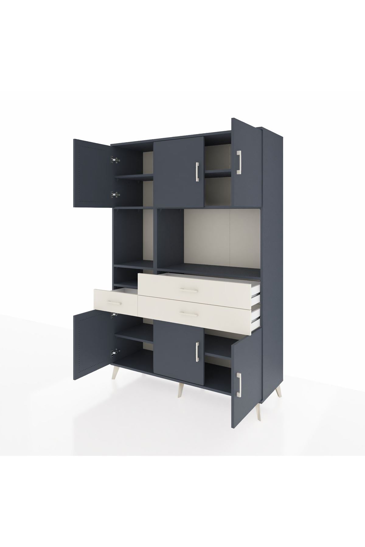 Hyperion Dolap 9 Raflı 3 Çekmeceli 6 Kapaklı 132x44x195 Antrasit-Antrasit/Aytaşı