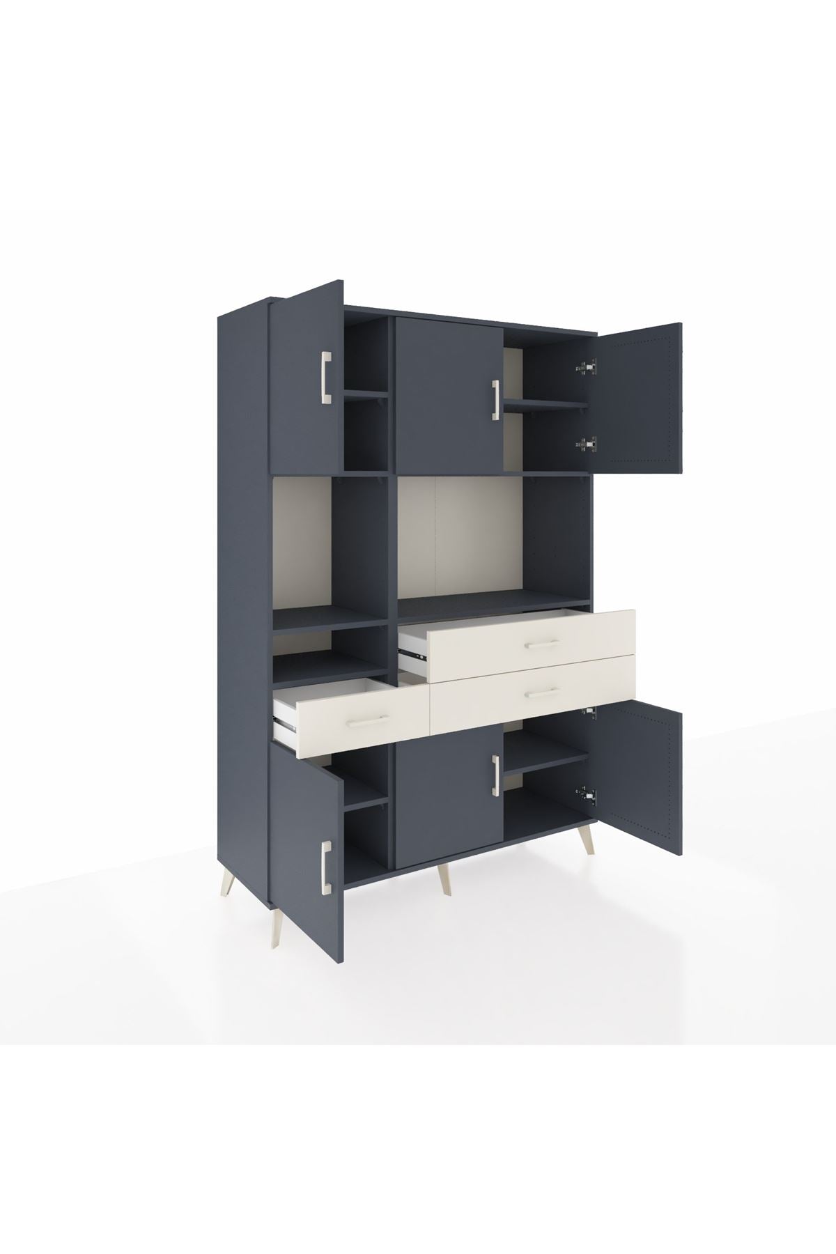 Hyperion Dolap 9 Raflı 3 Çekmeceli 6 Kapaklı 132x44x195 Antrasit-Antrasit/Aytaşı