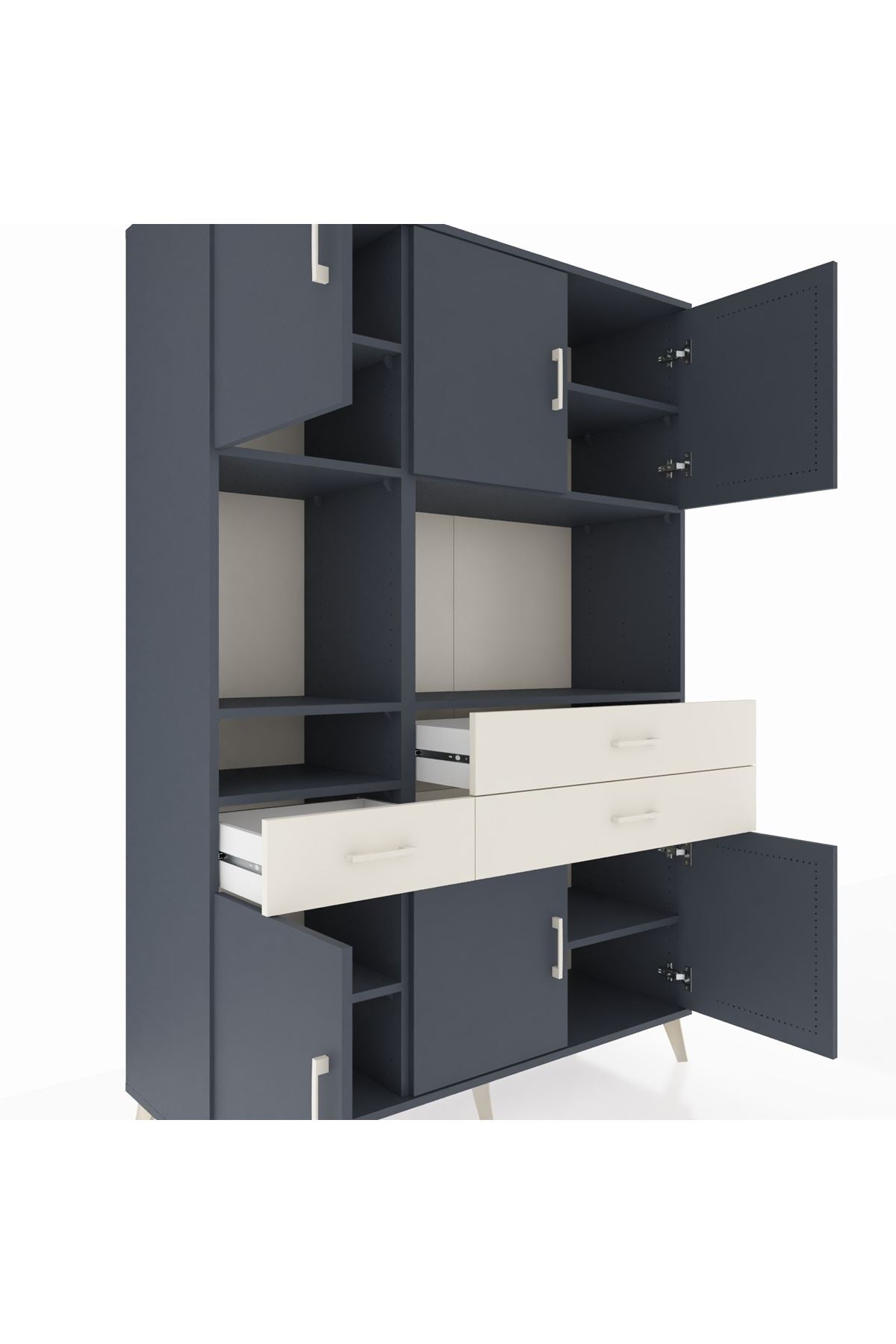 Hyperion Dolap 9 Raflı 3 Çekmeceli 6 Kapaklı 132x44x195 Antrasit-Antrasit/Aytaşı