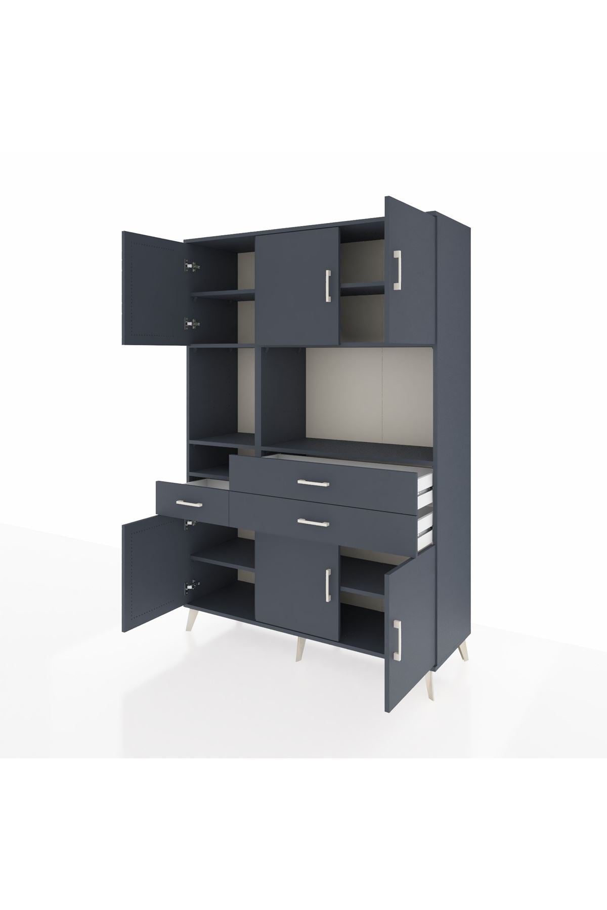 Hyperion Dolap 9 Raflı 3 Çekmeceli 6 Kapaklı 132x44x195 Antrasit-Antrasit/Antrasit