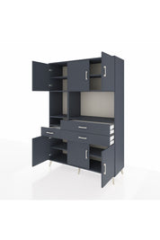 Hyperion Dolap 9 Raflı 3 Çekmeceli 6 Kapaklı 132x44x195 Antrasit-Antrasit/Antrasit