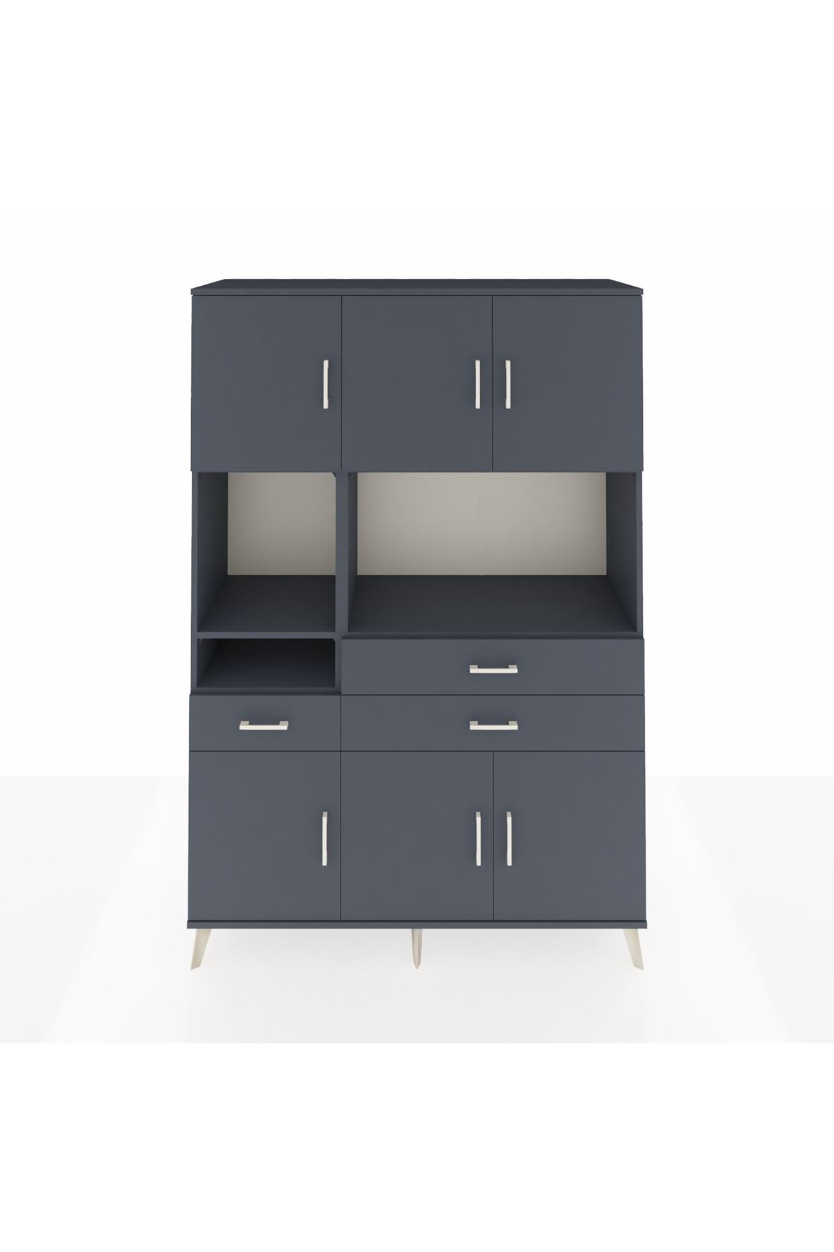 Hyperion Dolap 9 Raflı 3 Çekmeceli 6 Kapaklı 132x44x195 Antrasit-Antrasit/Antrasit