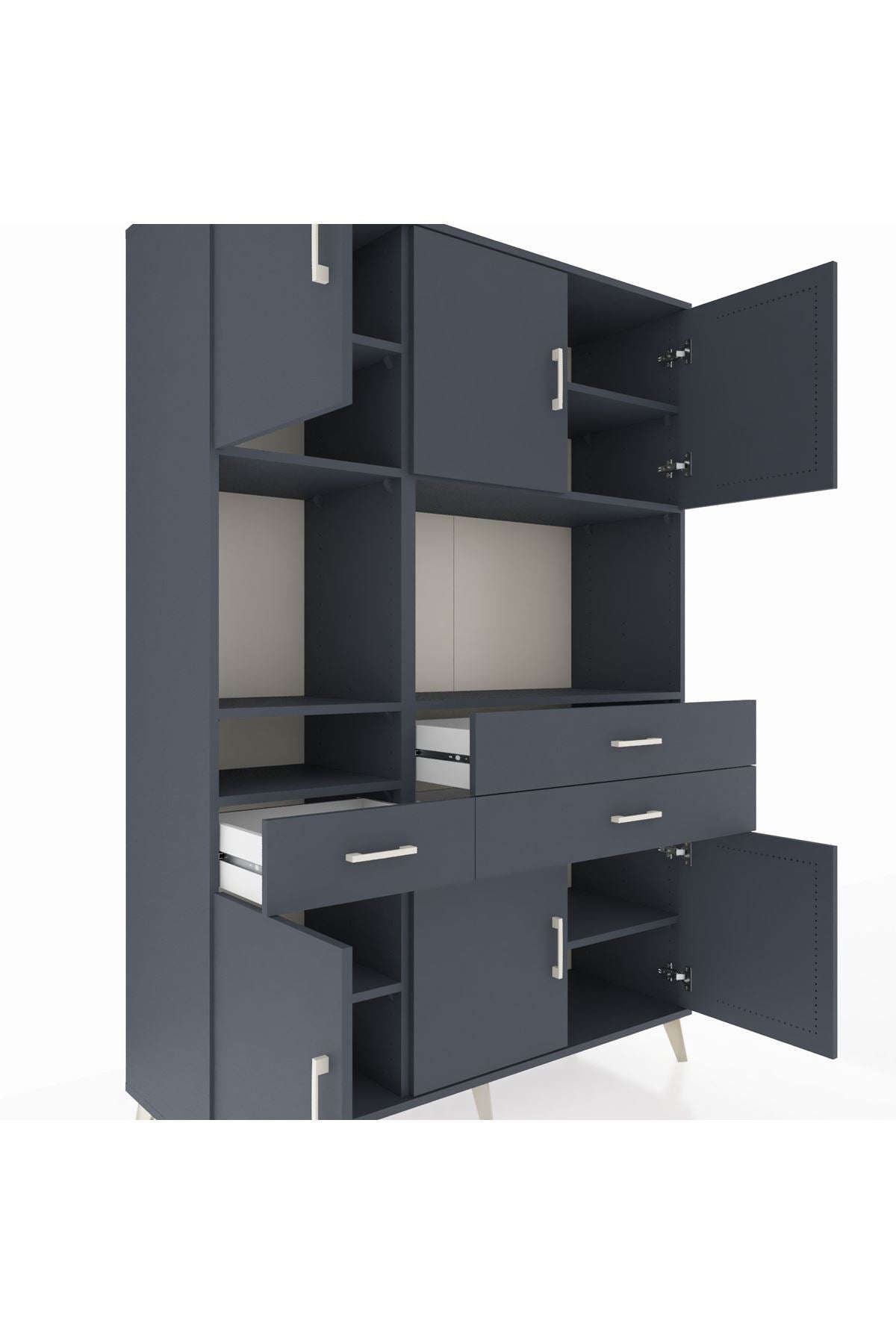 Hyperion Dolap 9 Raflı 3 Çekmeceli 6 Kapaklı 132x44x195 Antrasit-Antrasit/Antrasit