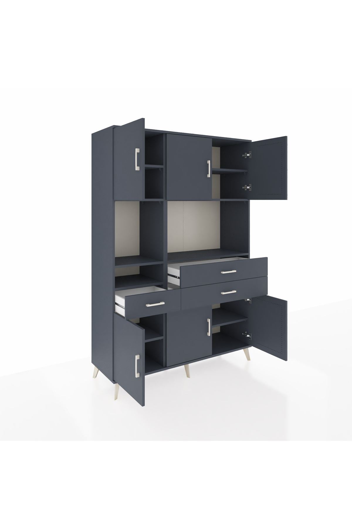 Hyperion Dolap 9 Raflı 3 Çekmeceli 6 Kapaklı 132x44x195 Antrasit-Antrasit/Antrasit