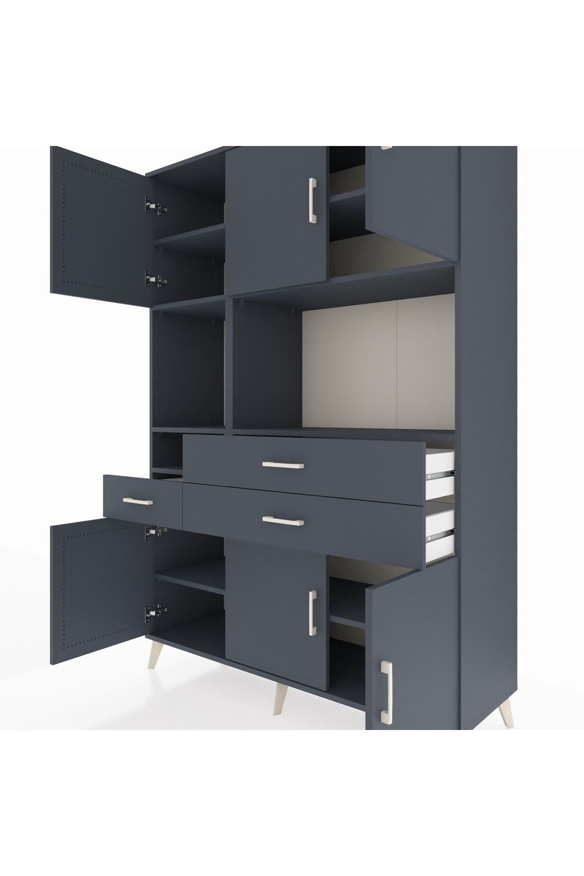 Hyperion Dolap 9 Raflı 3 Çekmeceli 6 Kapaklı 132x44x195 Antrasit-Antrasit/Antrasit