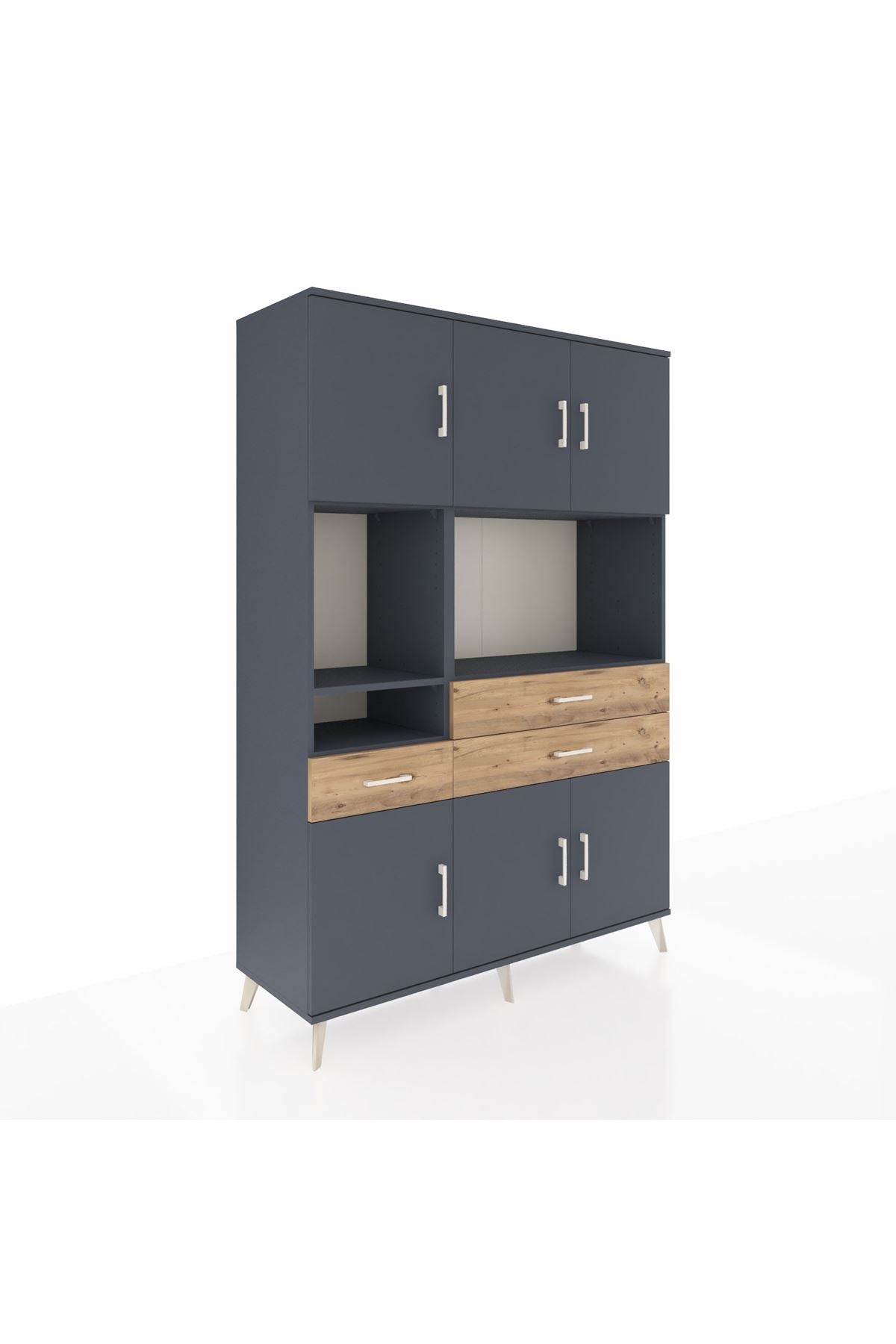 Hyperion Dolap 9 Raflı 3 Çekmeceli 6 Kapaklı 132x44x195 Antrasit-Antrasit/Çam