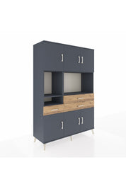 Hyperion Dolap 9 Raflı 3 Çekmeceli 6 Kapaklı 132x44x195 Antrasit-Antrasit/Çam
