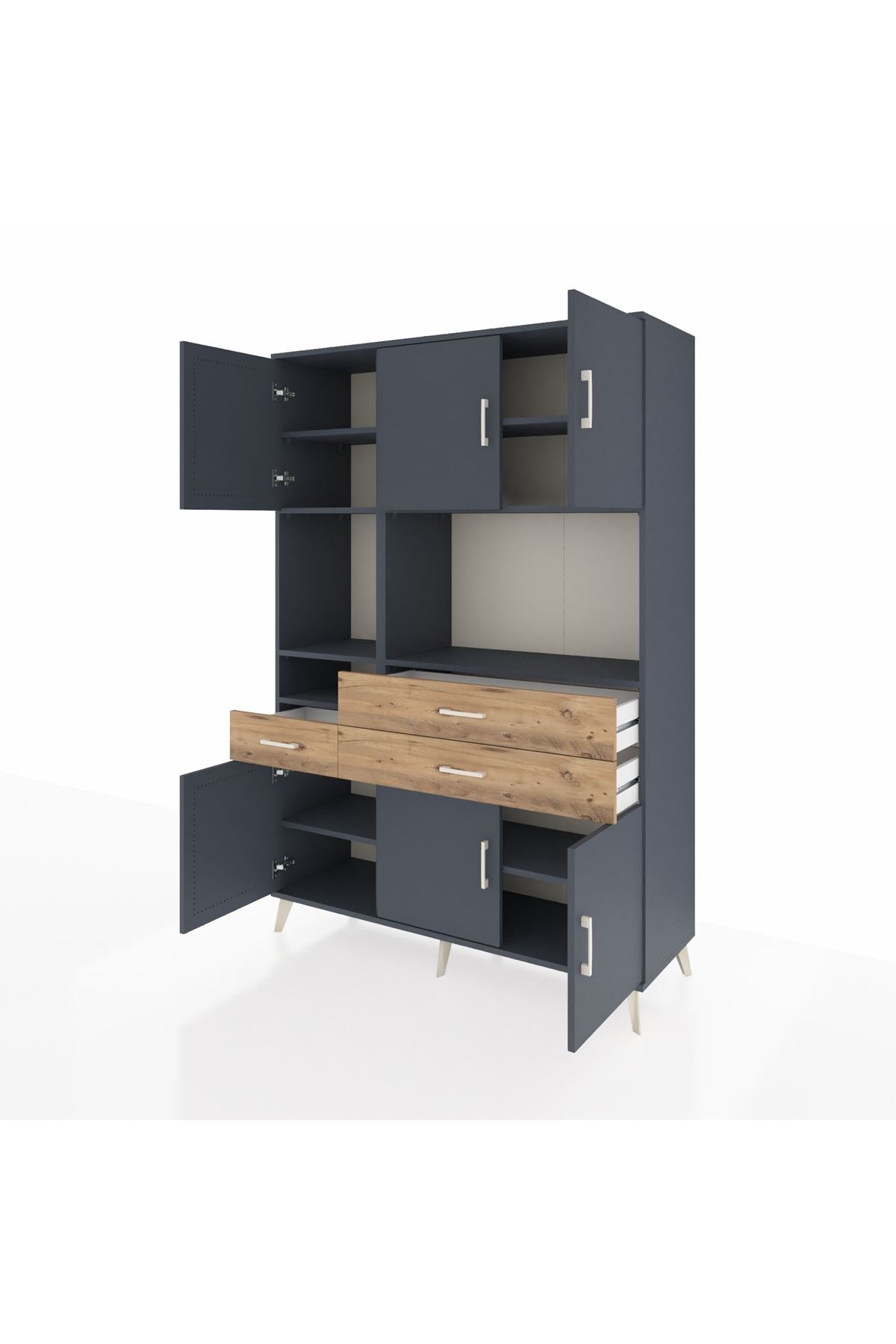 Hyperion Dolap 9 Raflı 3 Çekmeceli 6 Kapaklı 132x44x195 Antrasit-Antrasit/Çam