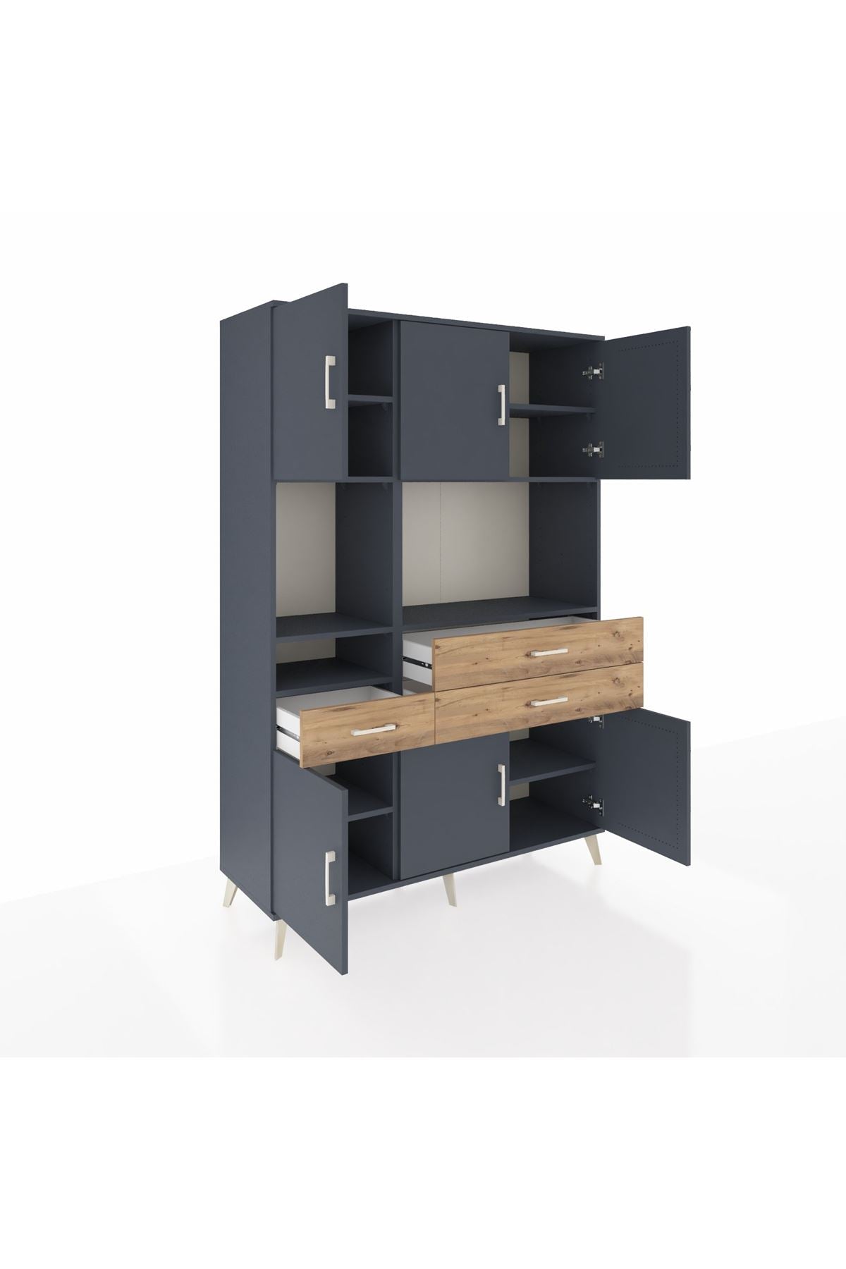 Hyperion Dolap 9 Raflı 3 Çekmeceli 6 Kapaklı 132x44x195 Antrasit-Antrasit/Çam