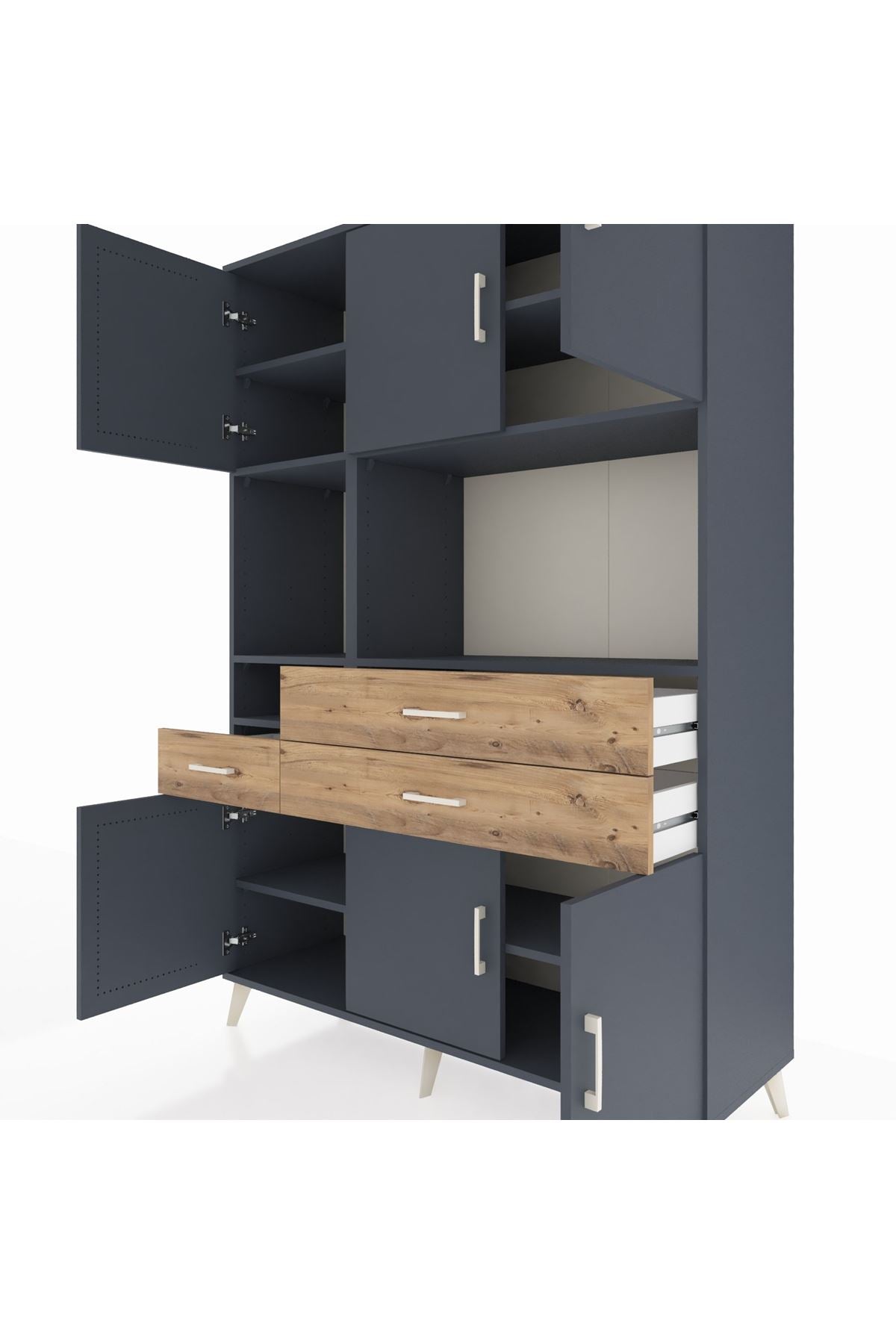 Hyperion Dolap 9 Raflı 3 Çekmeceli 6 Kapaklı 132x44x195 Antrasit-Antrasit/Çam