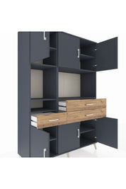 Hyperion Dolap 9 Raflı 3 Çekmeceli 6 Kapaklı 132x44x195 Antrasit-Antrasit/Çam