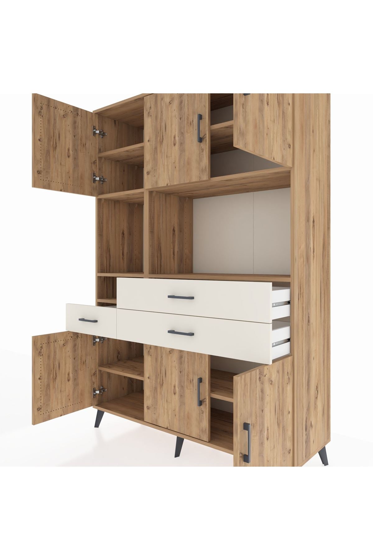 Hyperion Dolap 9 Raflı 3 Çekmeceli 6 Kapaklı 132x44x195 Çam-Çam/Aytaşı