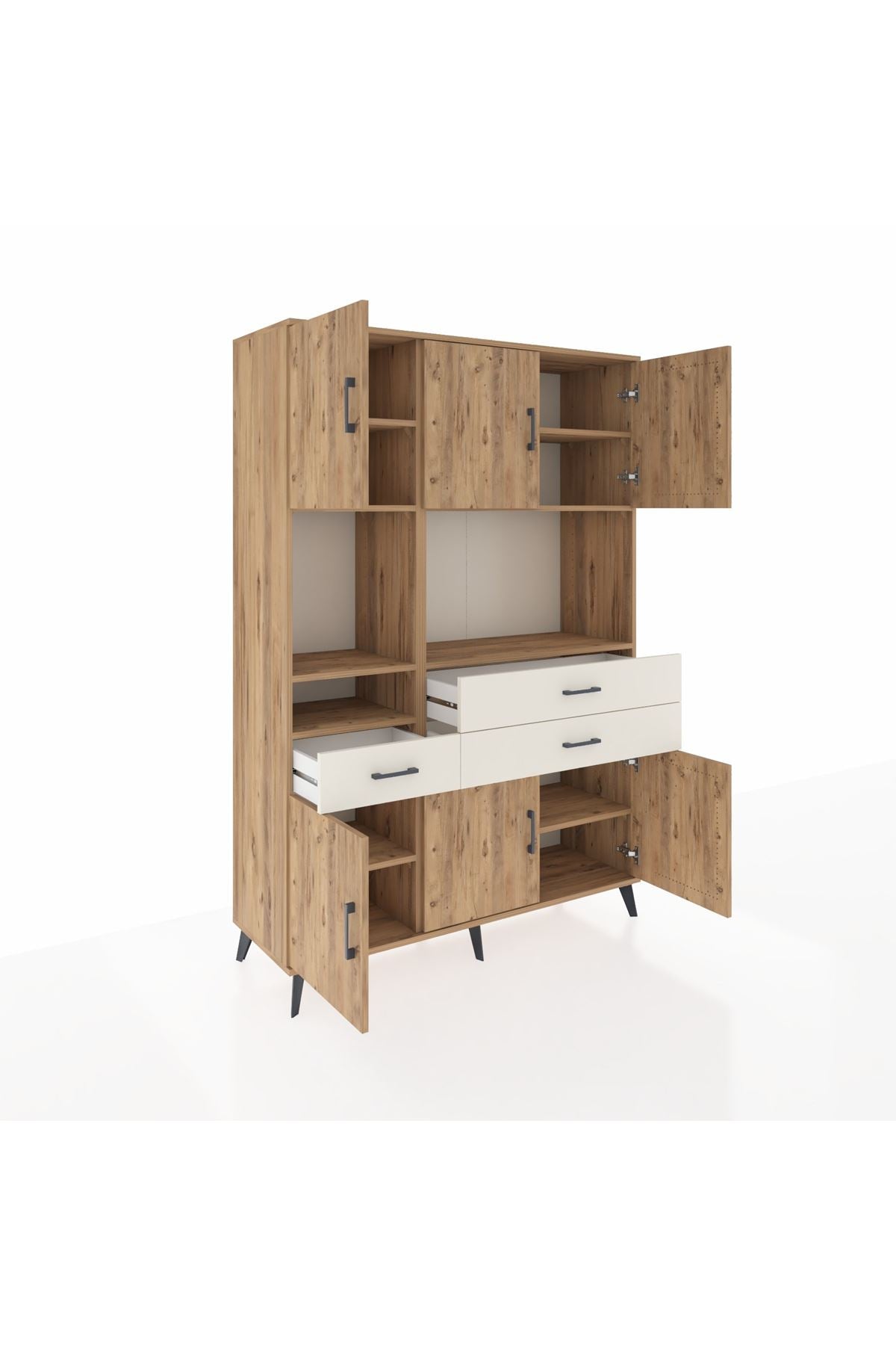 Hyperion Dolap 9 Raflı 3 Çekmeceli 6 Kapaklı 132x44x195 Çam-Çam/Aytaşı