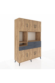 Hyperion Dolap 9 Raflı 3 Çekmeceli 6 Kapaklı 132x44x195 Çam-Çam/Antrasit