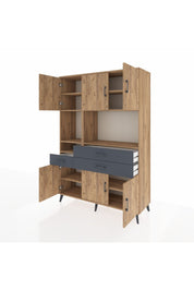 Hyperion Dolap 9 Raflı 3 Çekmeceli 6 Kapaklı 132x44x195 Çam-Çam/Antrasit