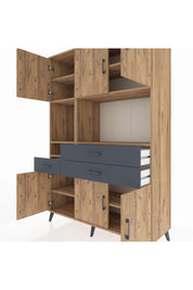 Hyperion Dolap 9 Raflı 3 Çekmeceli 6 Kapaklı 132x44x195 Çam-Çam/Antrasit