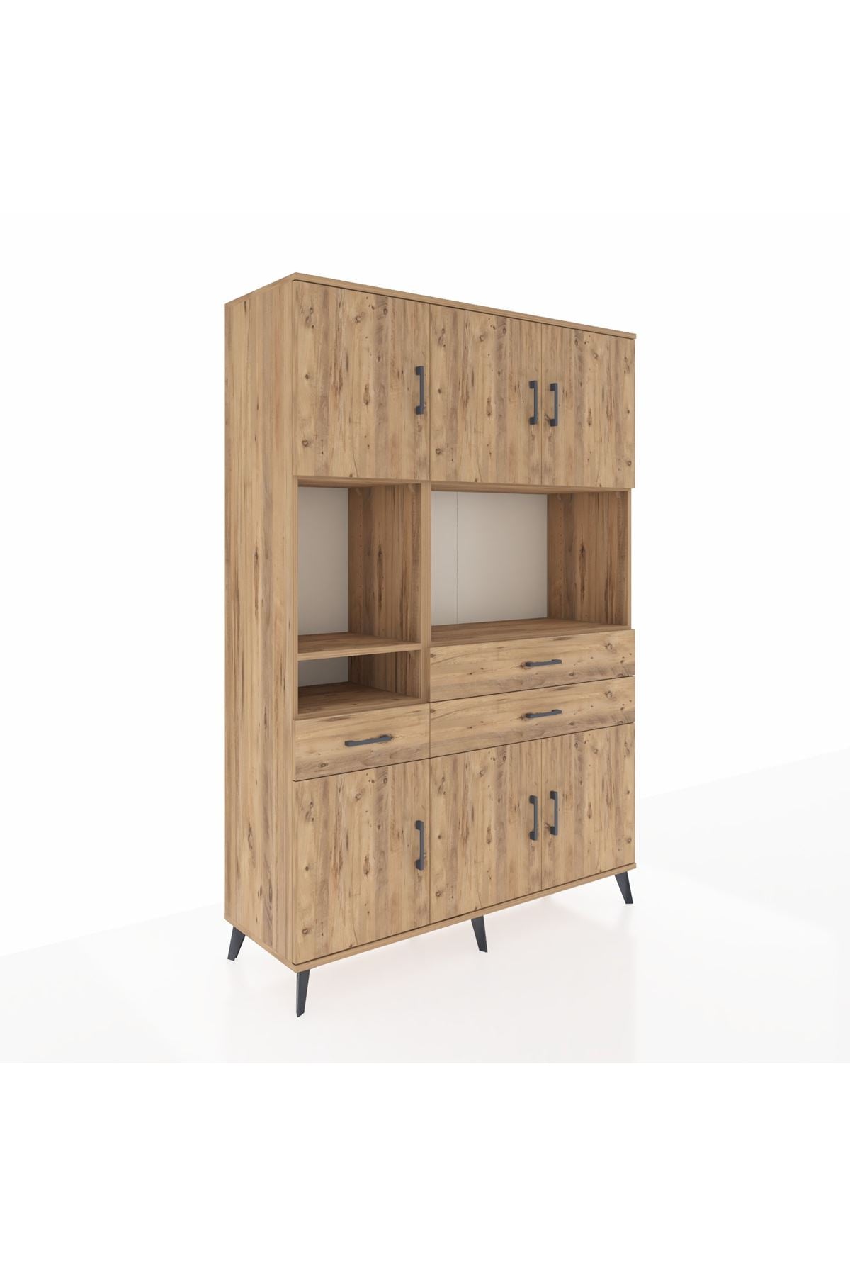 Hyperion Dolap 9 Raflı 3 Çekmeceli 6 Kapaklı 132x44x195 Çam-Çam/Çam