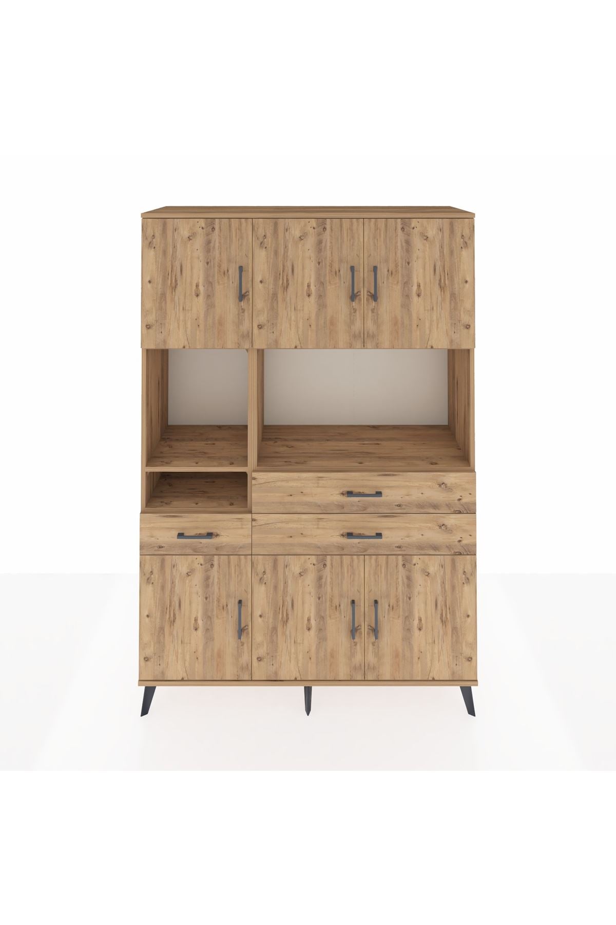 Hyperion Dolap 9 Raflı 3 Çekmeceli 6 Kapaklı 132x44x195 Çam-Çam/Çam