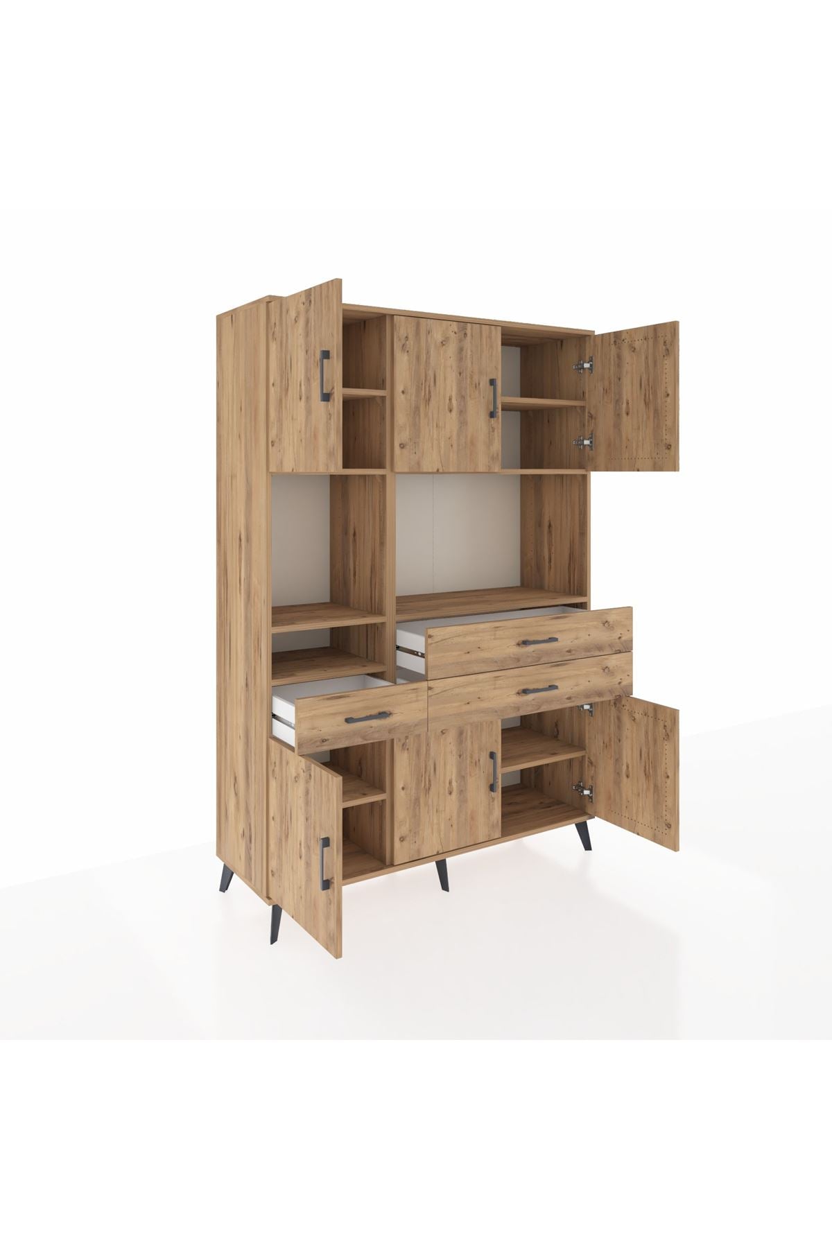 Hyperion Dolap 9 Raflı 3 Çekmeceli 6 Kapaklı 132x44x195 Çam-Çam/Çam