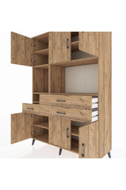 Hyperion Dolap 9 Raflı 3 Çekmeceli 6 Kapaklı 132x44x195 Çam-Çam/Çam