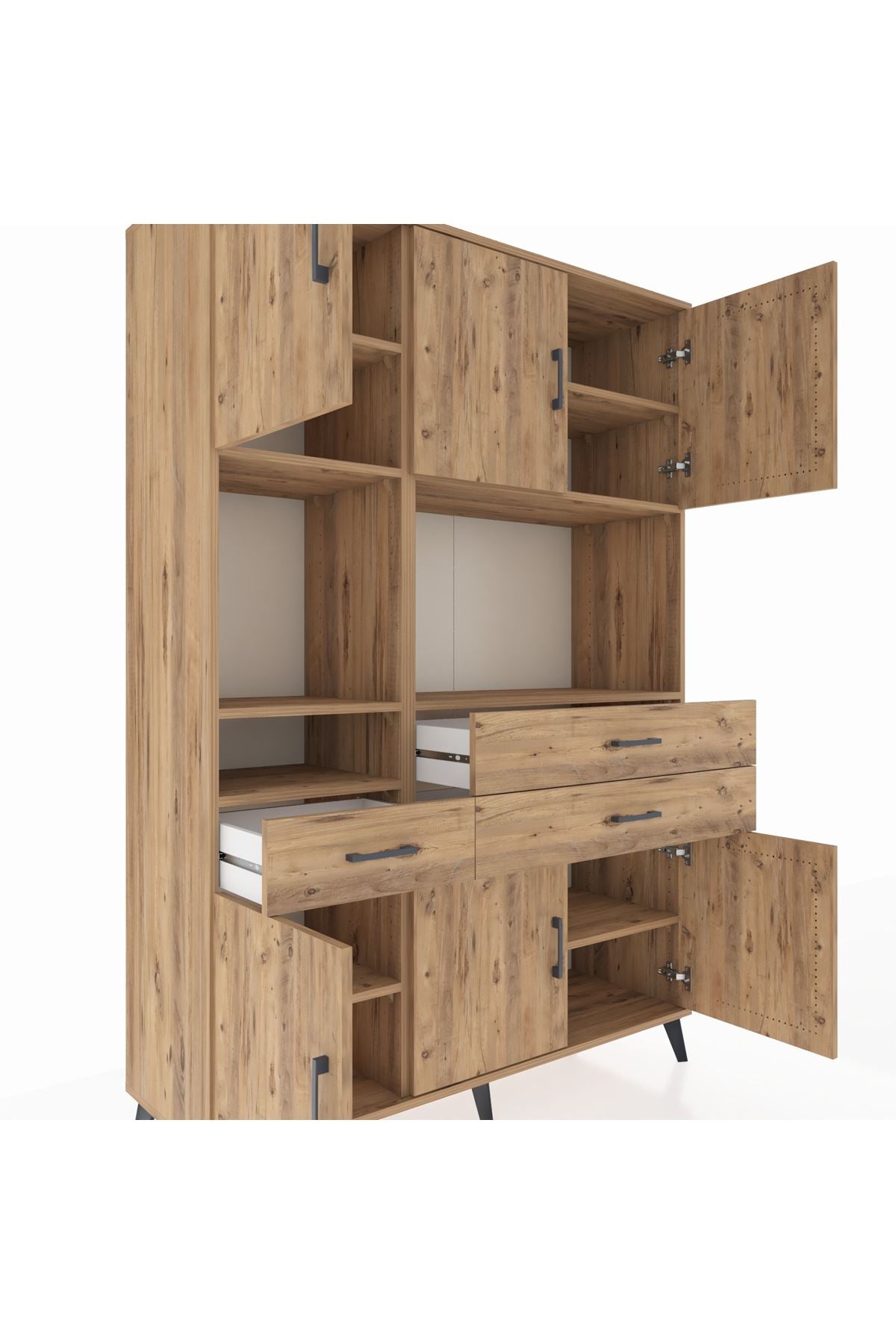 Hyperion Dolap 9 Raflı 3 Çekmeceli 6 Kapaklı 132x44x195 Çam-Çam/Çam