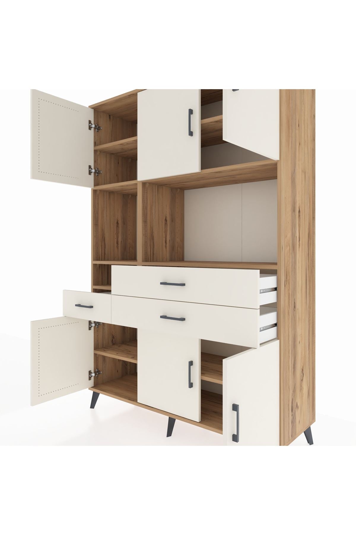 Hyperion Dolap 9 Raflı 3 Çekmeceli 6 Kapaklı 132x44x195 Çam-Aytaşı/Aytaşı