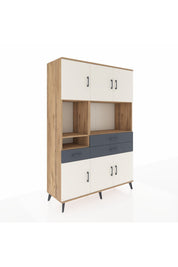 Hyperion Dolap 9 Raflı 3 Çekmeceli 6 Kapaklı 132x44x195 Çam-Aytaşı/Antrasit