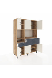 Hyperion Dolap 9 Raflı 3 Çekmeceli 6 Kapaklı 132x44x195 Çam-Aytaşı/Antrasit