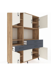 Hyperion Dolap 9 Raflı 3 Çekmeceli 6 Kapaklı 132x44x195 Çam-Aytaşı/Antrasit