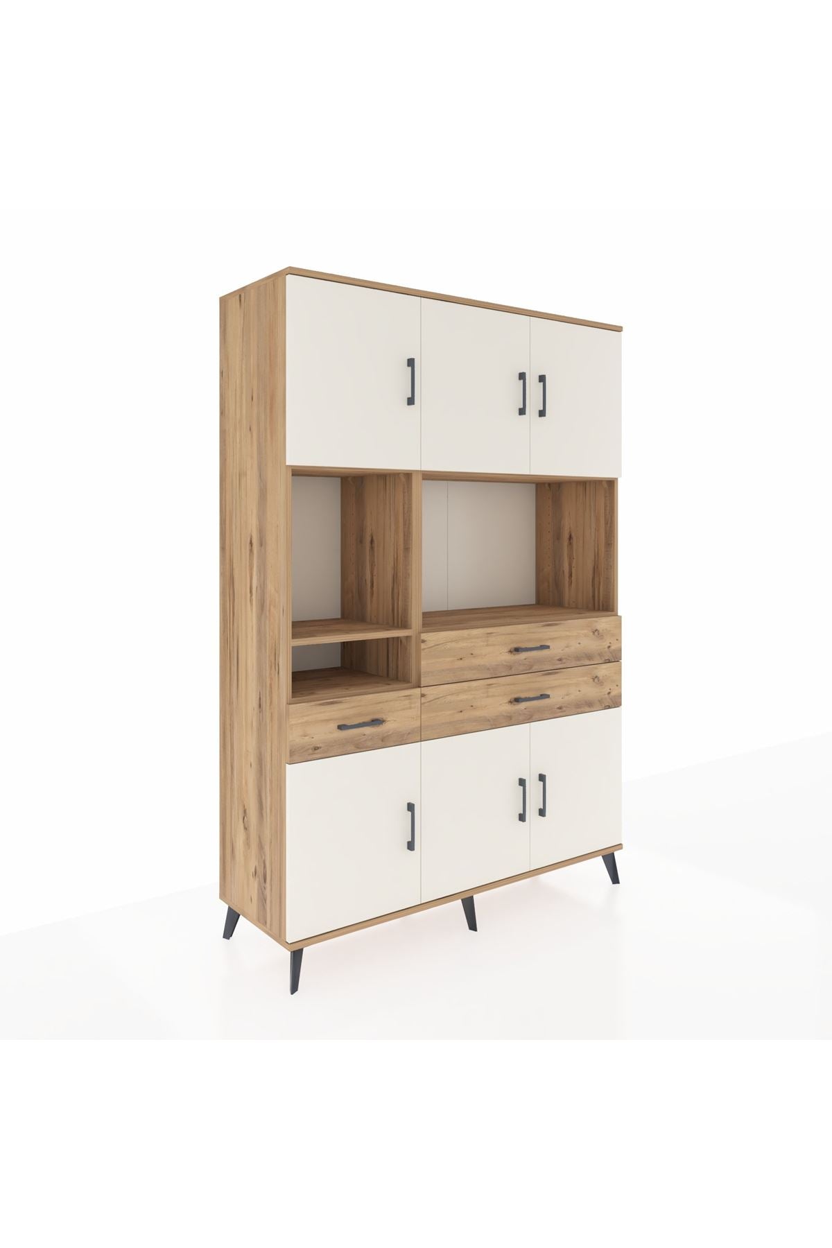 Hyperion Dolap 9 Raflı 3 Çekmeceli 6 Kapaklı 132x44x195 Çam-Aytaşı/Çam