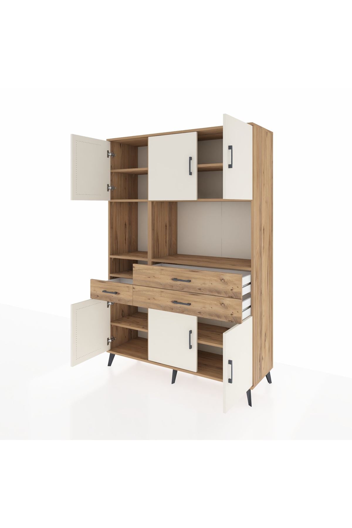 Hyperion Dolap 9 Raflı 3 Çekmeceli 6 Kapaklı 132x44x195 Çam-Aytaşı/Çam