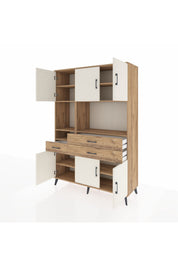 Hyperion Dolap 9 Raflı 3 Çekmeceli 6 Kapaklı 132x44x195 Çam-Aytaşı/Çam