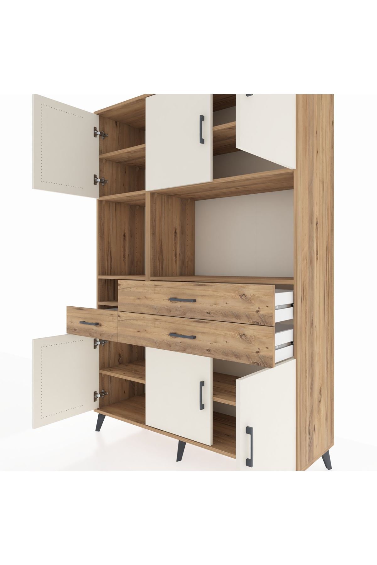 Hyperion Dolap 9 Raflı 3 Çekmeceli 6 Kapaklı 132x44x195 Çam-Aytaşı/Çam