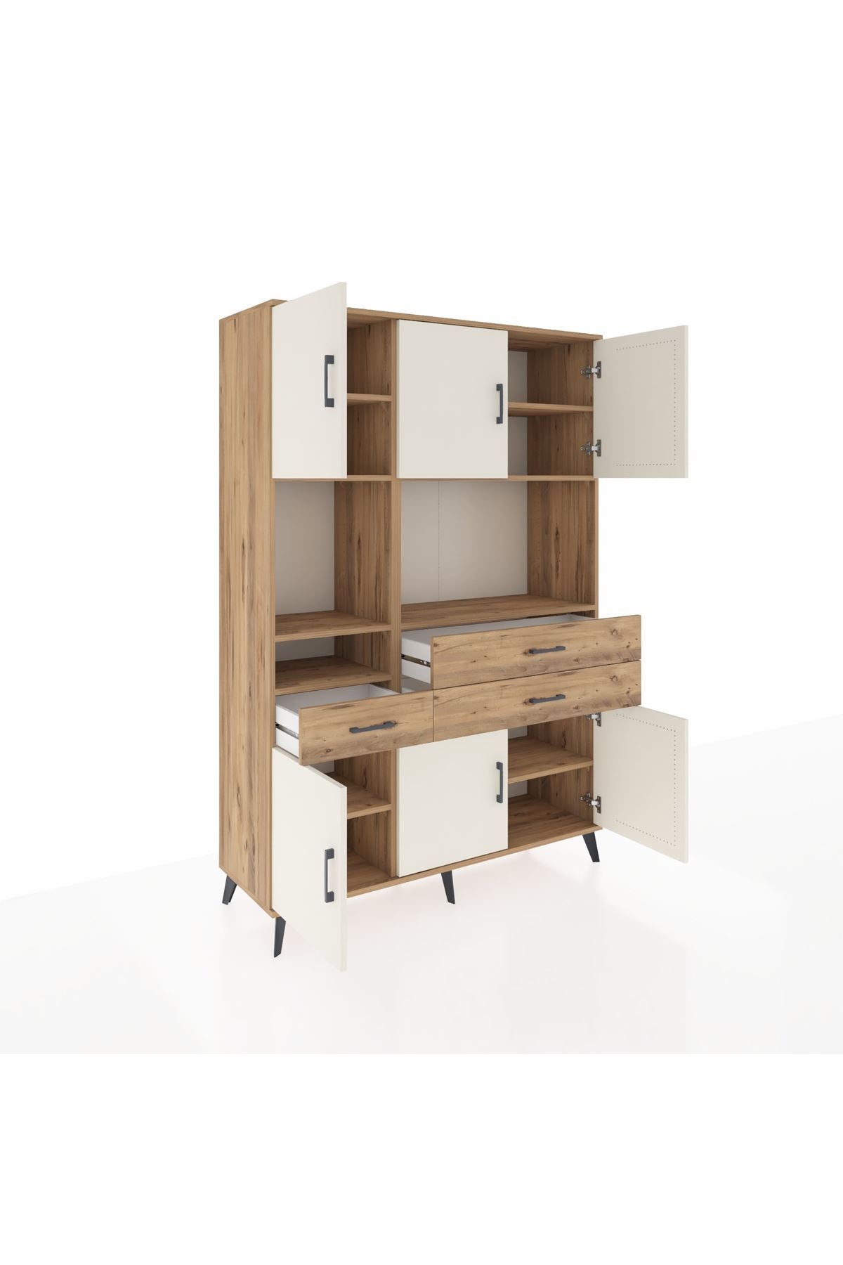 Hyperion Dolap 9 Raflı 3 Çekmeceli 6 Kapaklı 132x44x195 Çam-Aytaşı/Çam