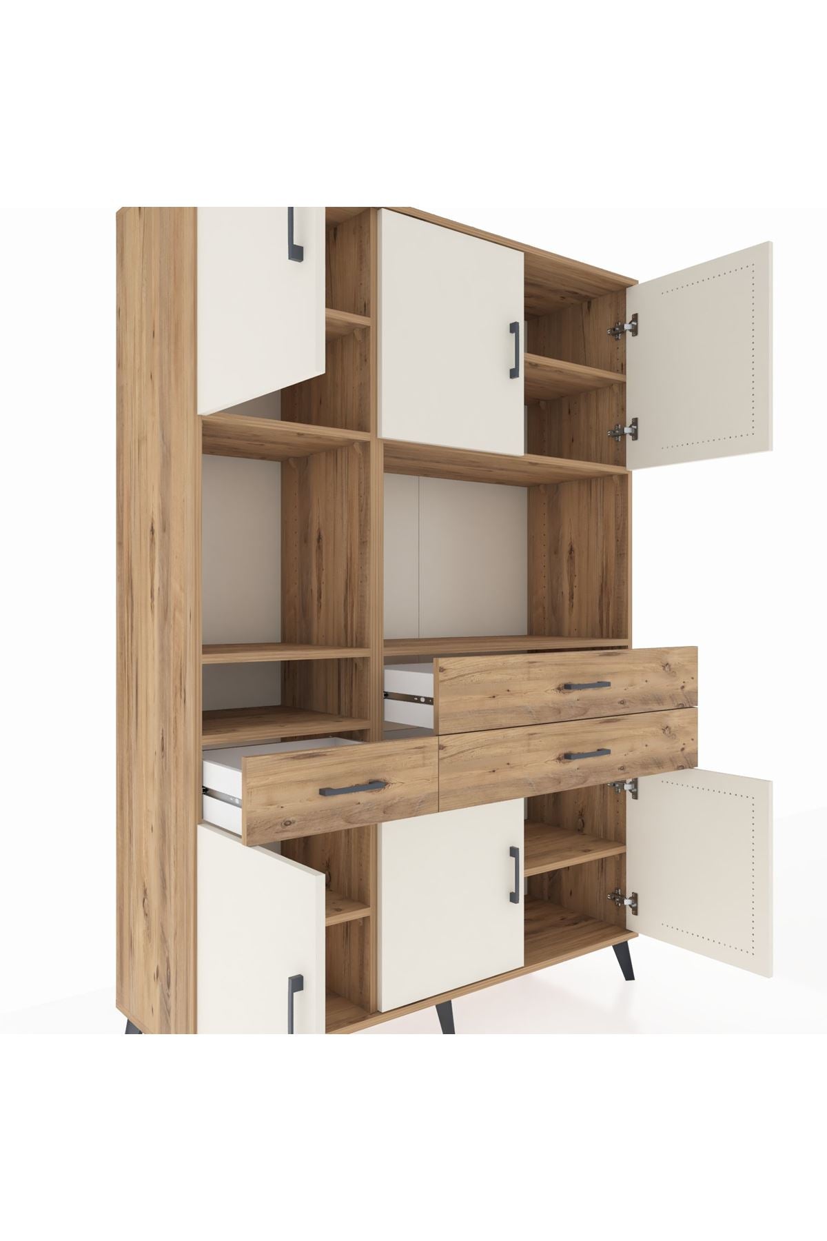 Hyperion Dolap 9 Raflı 3 Çekmeceli 6 Kapaklı 132x44x195 Çam-Aytaşı/Çam