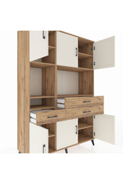 Hyperion Dolap 9 Raflı 3 Çekmeceli 6 Kapaklı 132x44x195 Çam-Aytaşı/Çam