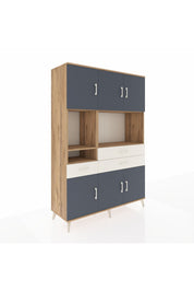 Hyperion Dolap 9 Raflı 3 Çekmeceli 6 Kapaklı 132x44x195 Çam-Antrasit/Aytaşı