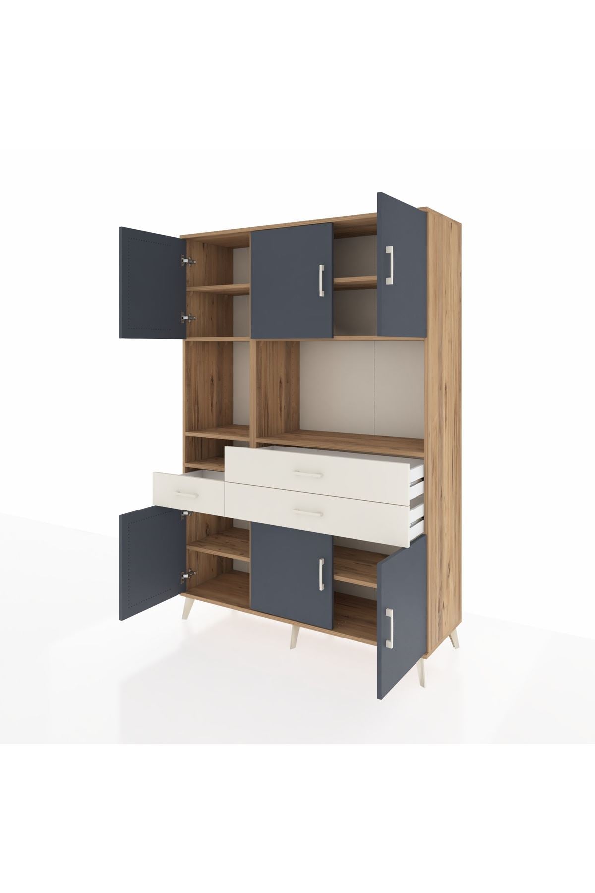 Hyperion Dolap 9 Raflı 3 Çekmeceli 6 Kapaklı 132x44x195 Çam-Antrasit/Aytaşı