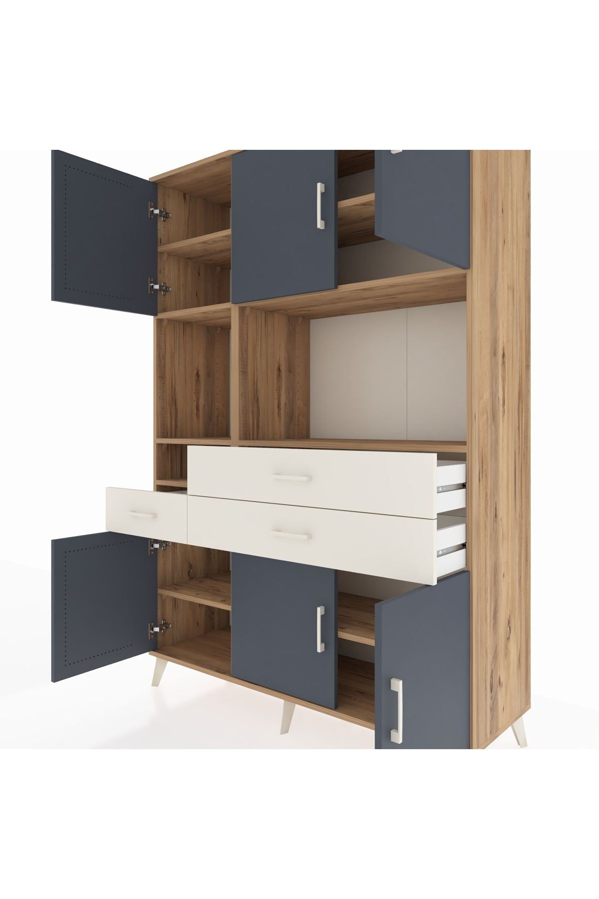 Hyperion Dolap 9 Raflı 3 Çekmeceli 6 Kapaklı 132x44x195 Çam-Antrasit/Aytaşı