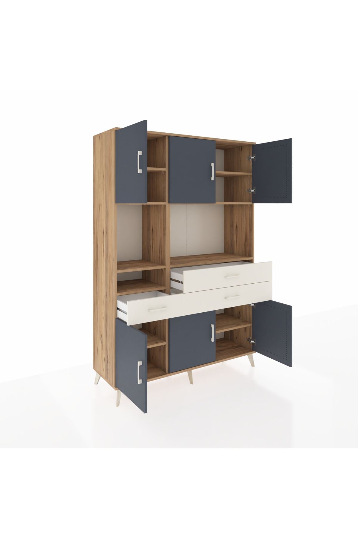 Hyperion Dolap 9 Raflı 3 Çekmeceli 6 Kapaklı 132x44x195 Çam-Antrasit/Aytaşı