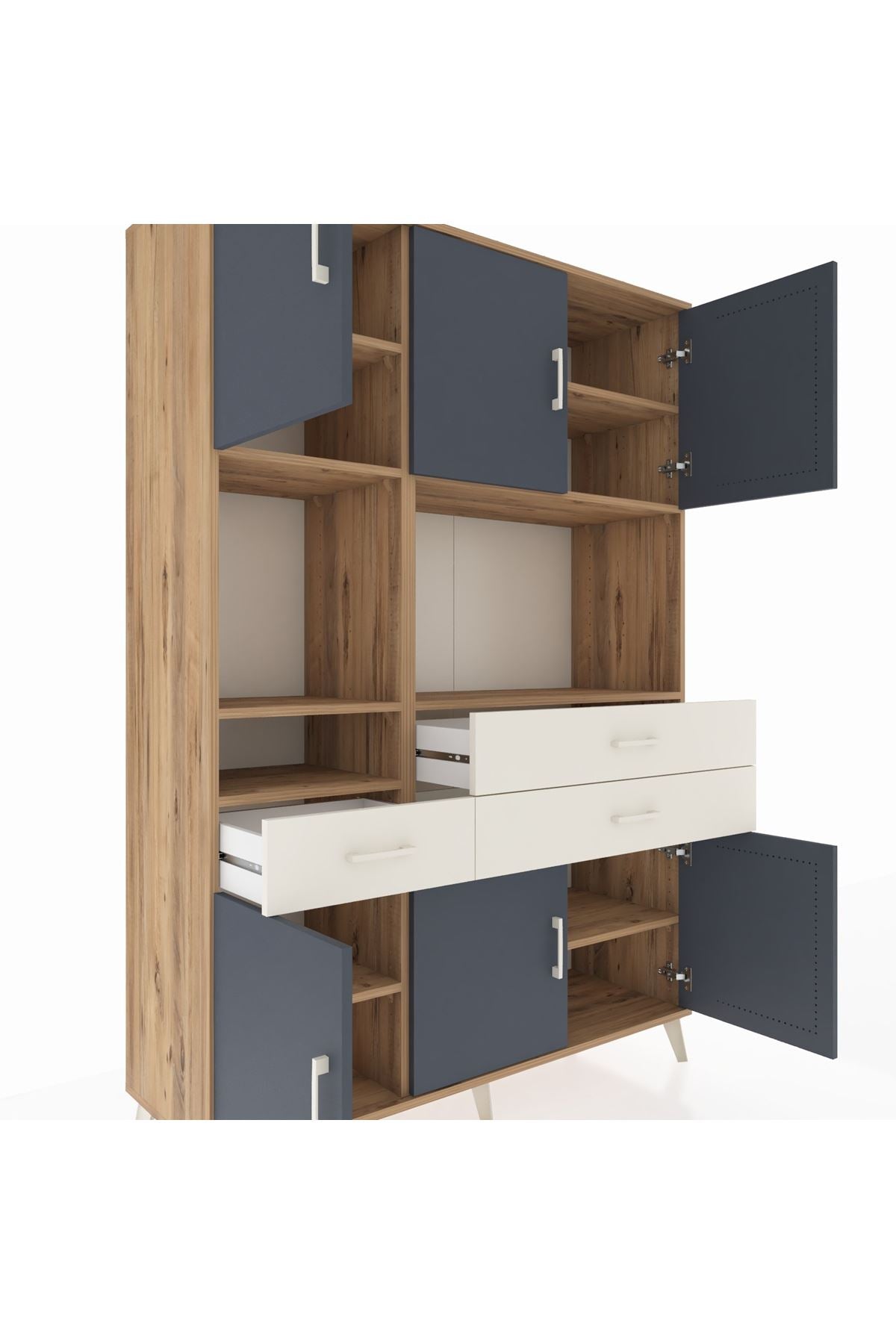 Hyperion Dolap 9 Raflı 3 Çekmeceli 6 Kapaklı 132x44x195 Çam-Antrasit/Aytaşı