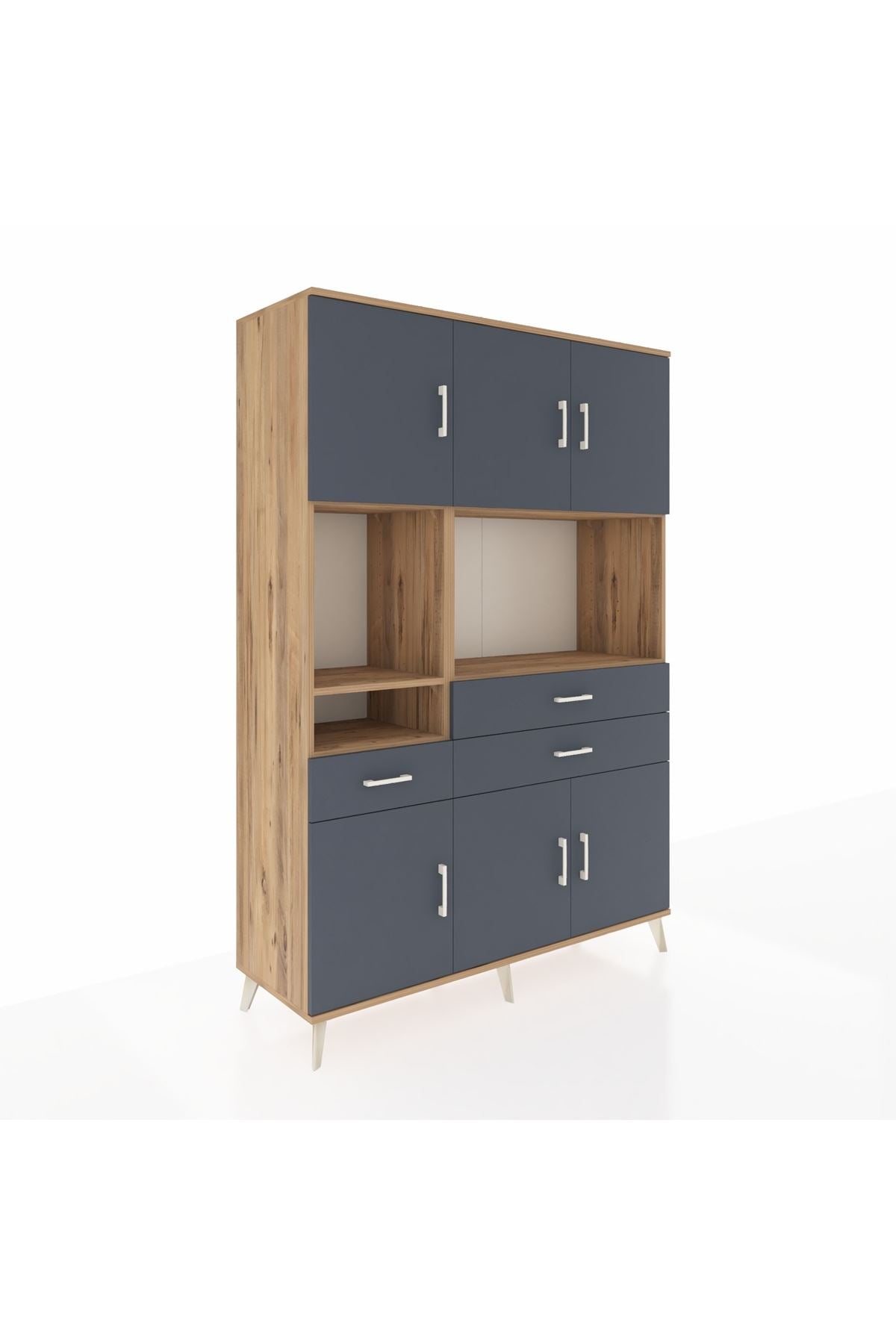 Hyperion Dolap 9 Raflı 3 Çekmeceli 6 Kapaklı 132x44x195 Çam-Antrasit/Antrasit