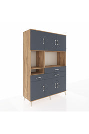 Hyperion Dolap 9 Raflı 3 Çekmeceli 6 Kapaklı 132x44x195 Çam-Antrasit/Antrasit