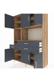 Hyperion Dolap 9 Raflı 3 Çekmeceli 6 Kapaklı 132x44x195 Çam-Antrasit/Antrasit