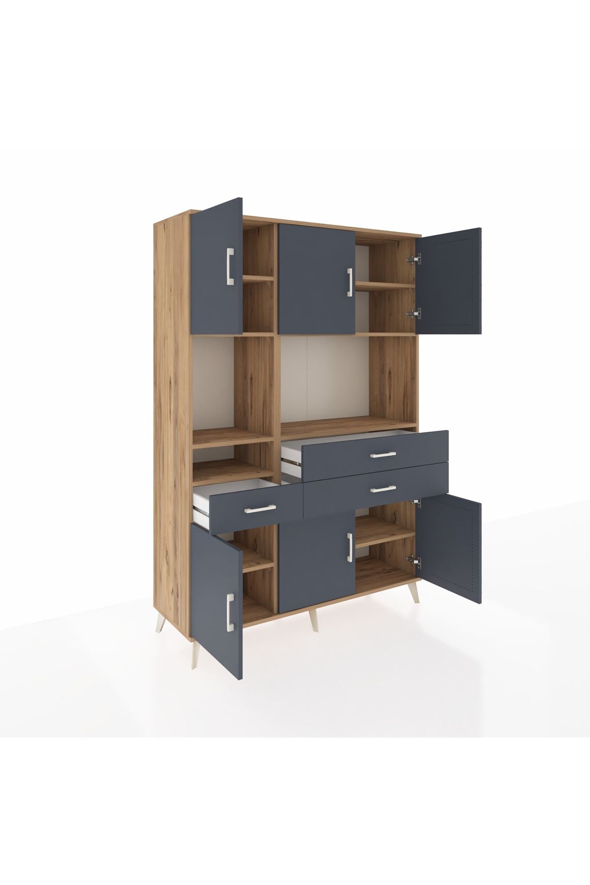 Hyperion Dolap 9 Raflı 3 Çekmeceli 6 Kapaklı 132x44x195 Çam-Antrasit/Antrasit